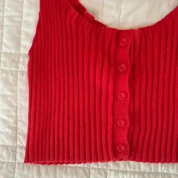 Red cropped tank top women’s large stretchy ribbed sweater Downtowngirl autumn - Picture 2 of 3